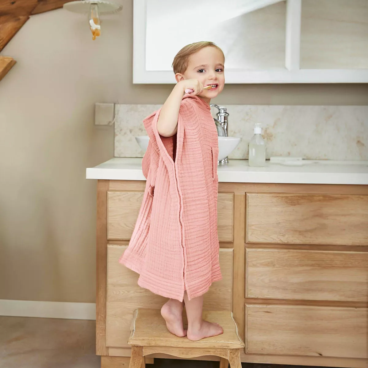 Kinderponcho Baumwoll-Gaze 2/5 Jahre Gaïa Pfirsichrosa