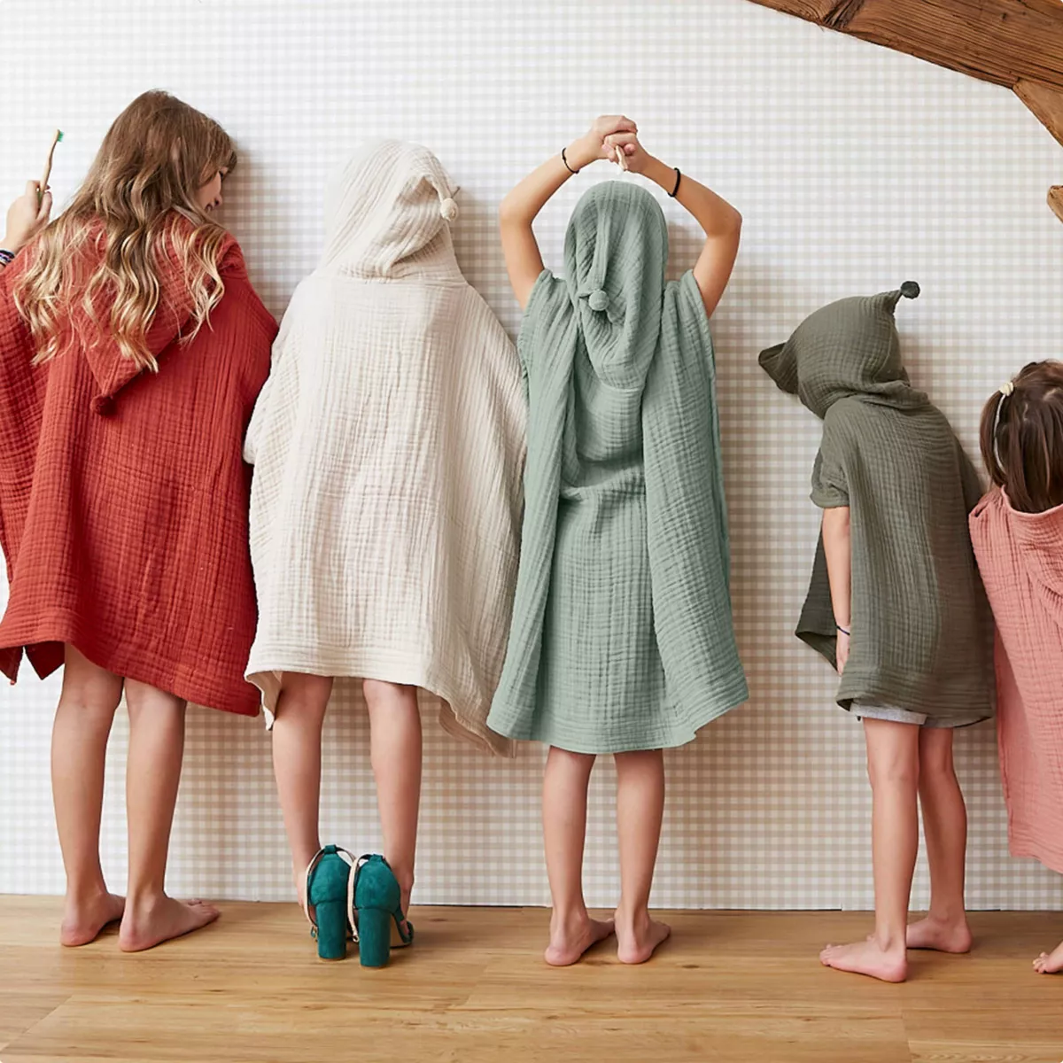 Poncho de bain enfant gaze de coton 6/10 ans Gaïa Vert romarin