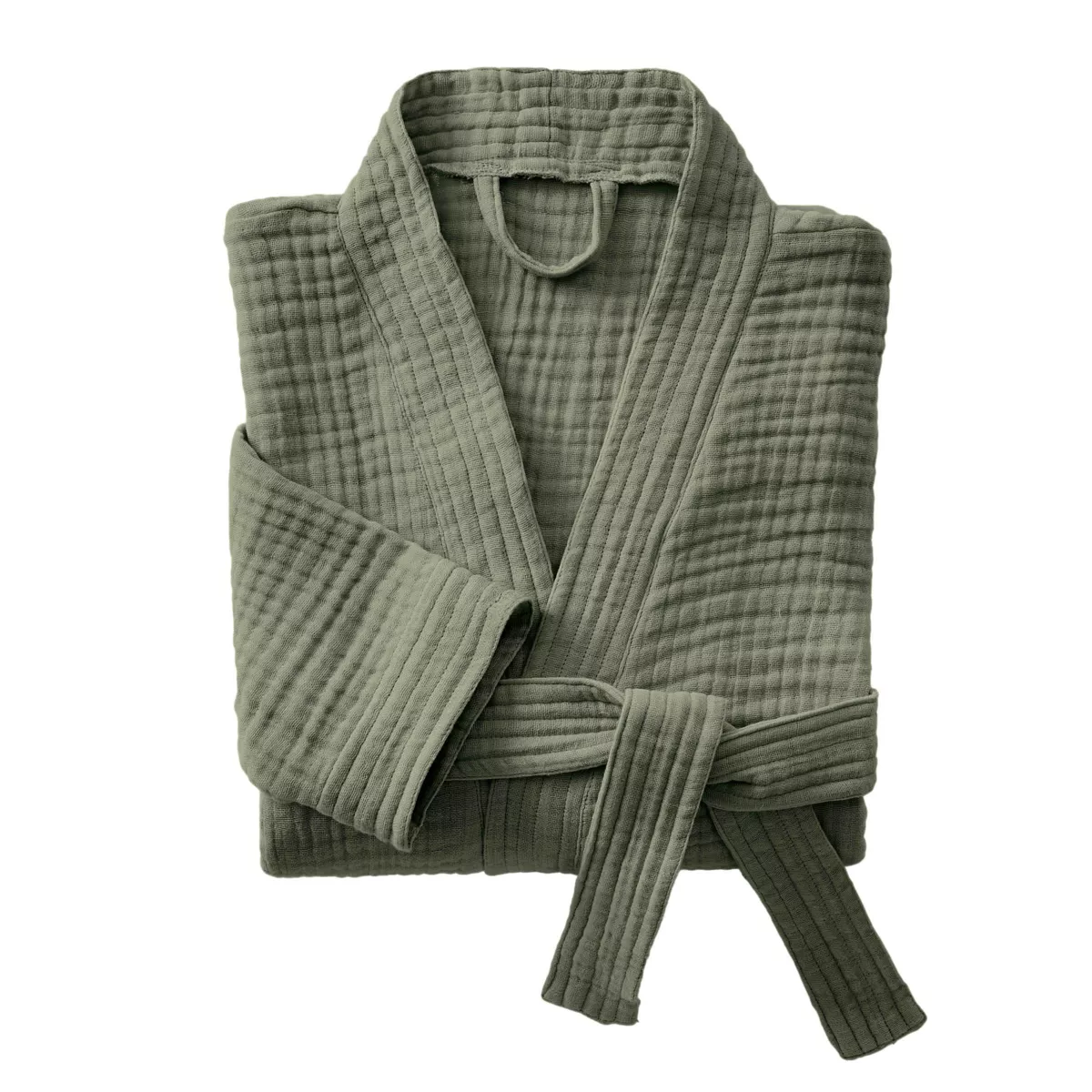 Bademantel aus Baumwoll-Gaze S/M Gaïa Rosmaringrün