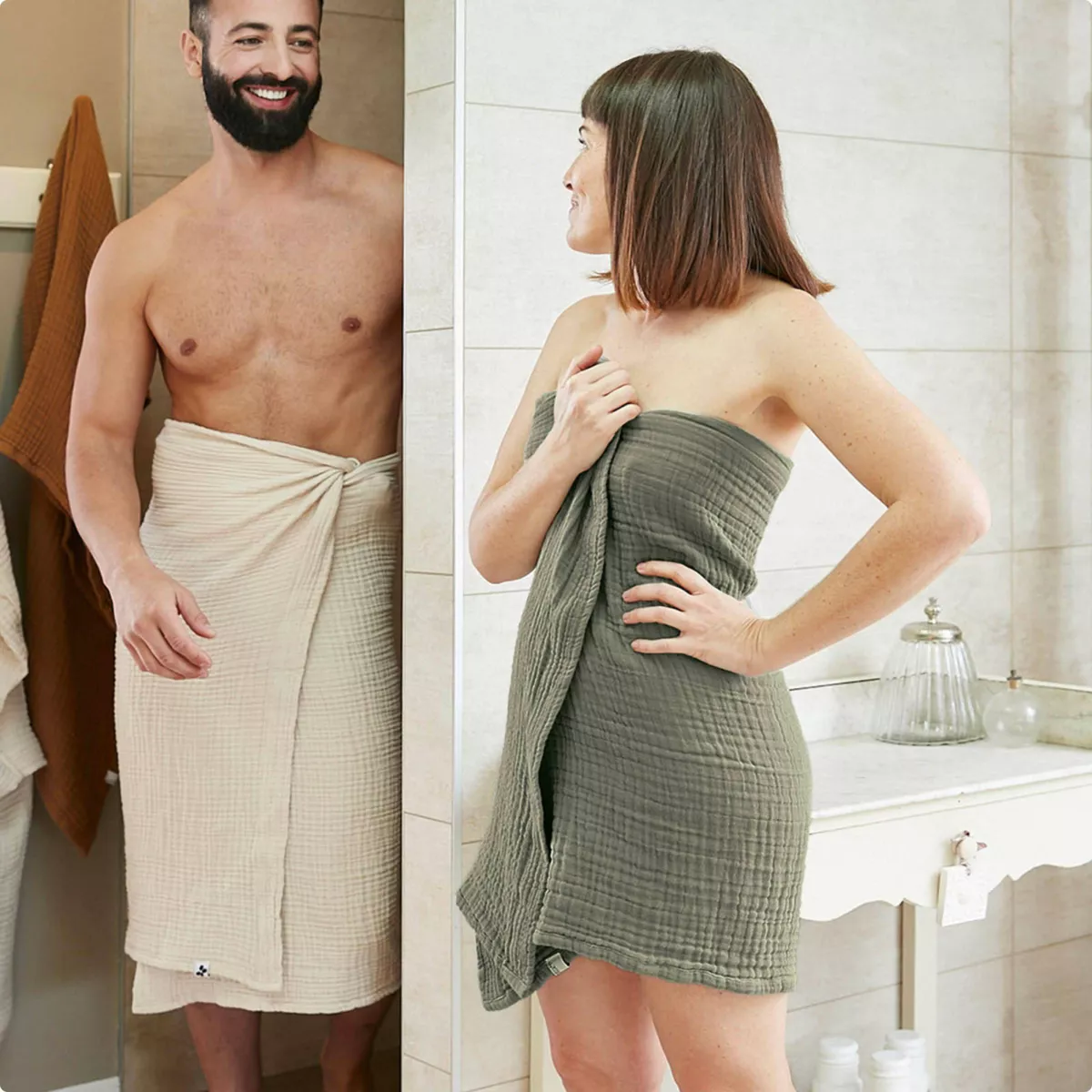 Serviette de bain gaze de coton (50 x 90 cm) Gaïa Vert romarin