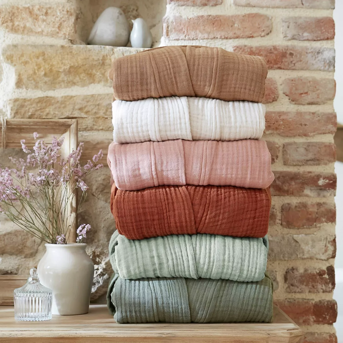 Peignoir de bain gaze de coton L/XL Gaïa Vert eucalyptus