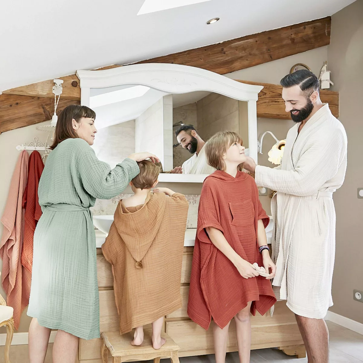 Peignoir de bain gaze de coton L/XL Gaïa Vert eucalyptus