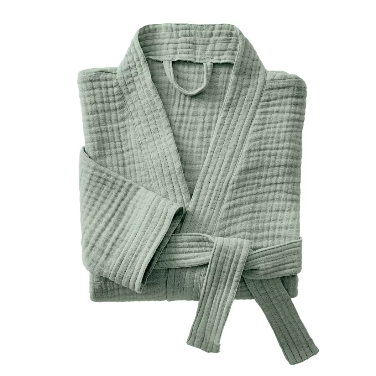 Bademantel aus Baumwoll-Gaze S/M Gaïa Eukalyptusgrün