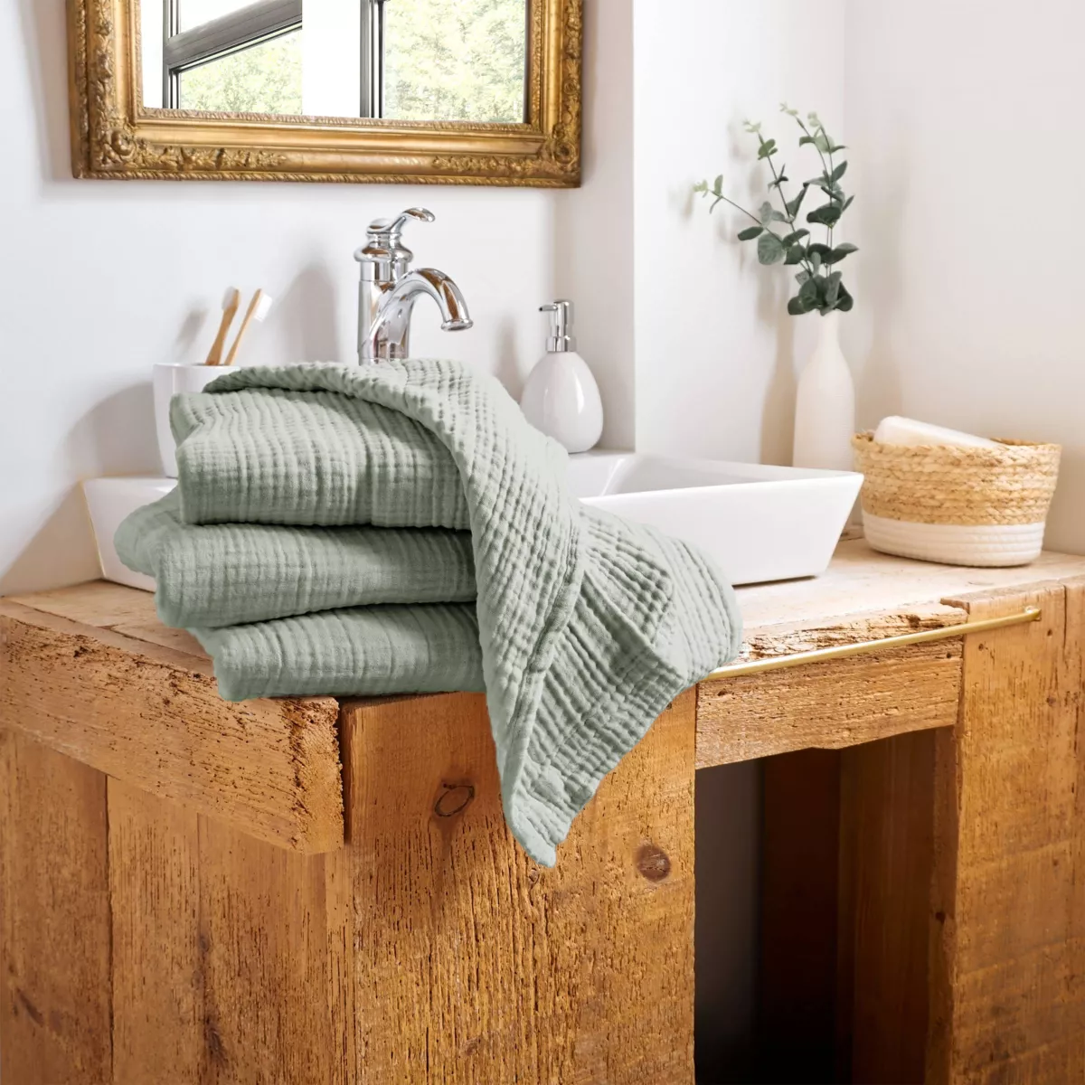 Badhanddoek katoengaas (90 x 150 cm) Gaïa Eucalyptus groen 