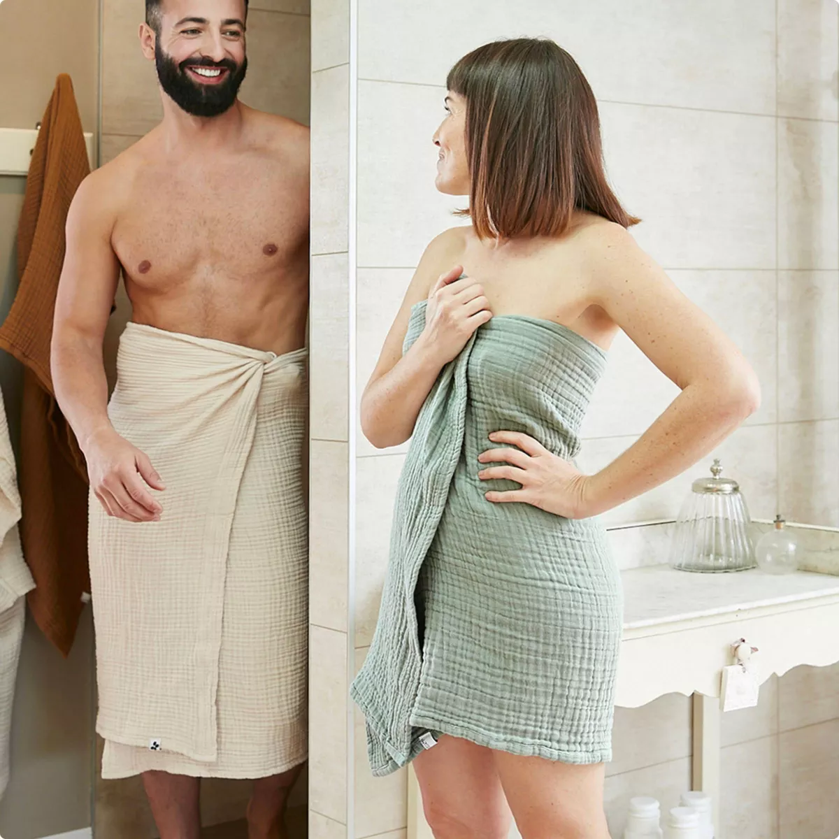 Badhanddoek katoengaas (90 x 150 cm) Gaïa Eucalyptus groen 