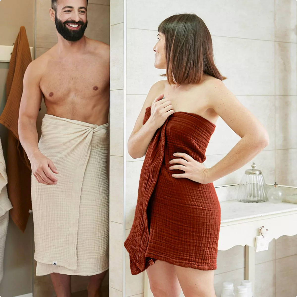 Badetuch aus Baumwoll-Gaze (90 x 150 cm) Gaïa Terrakotta