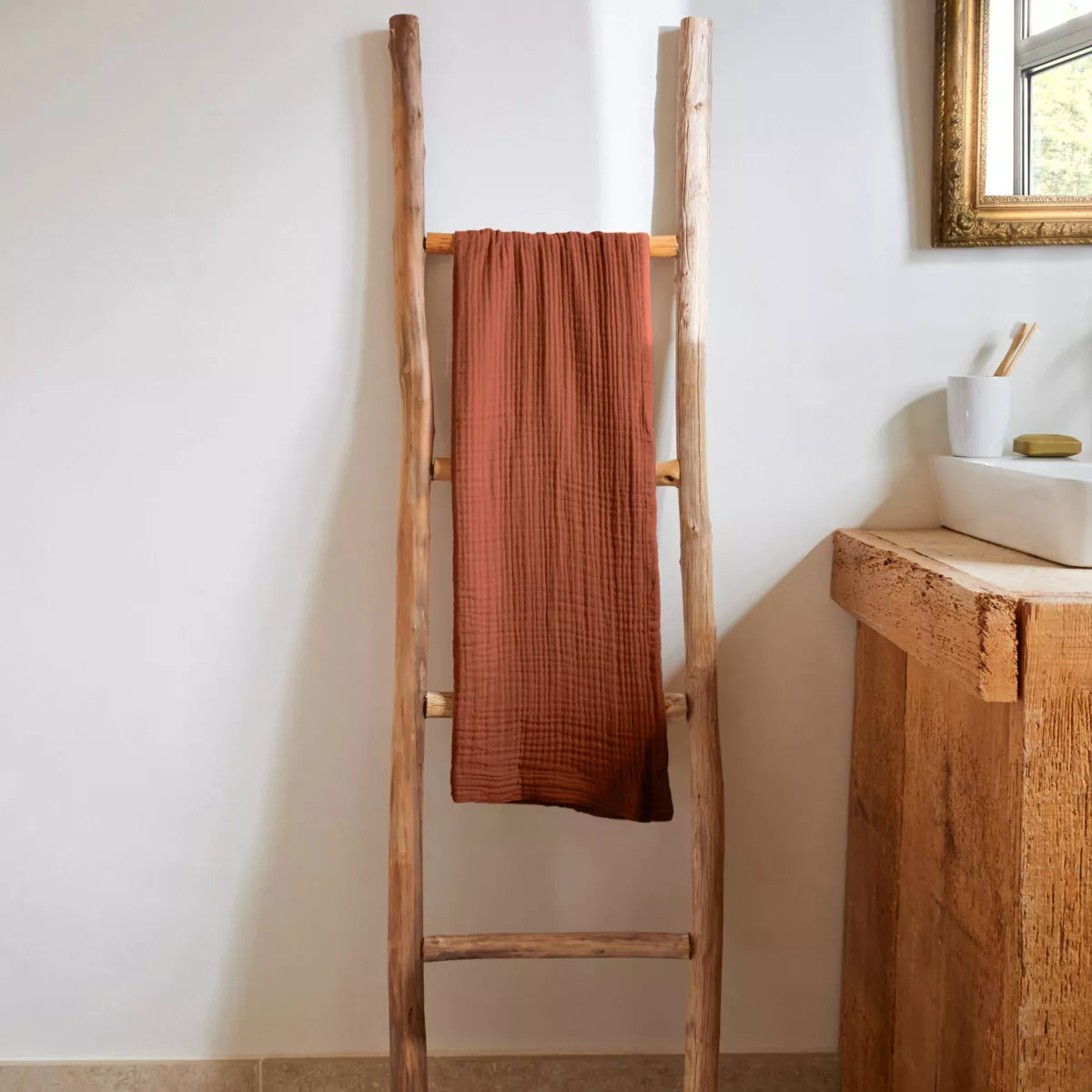 Asciugamano da bagno in garza di cotone (50 x 90 cm) Gaïa Terracotta