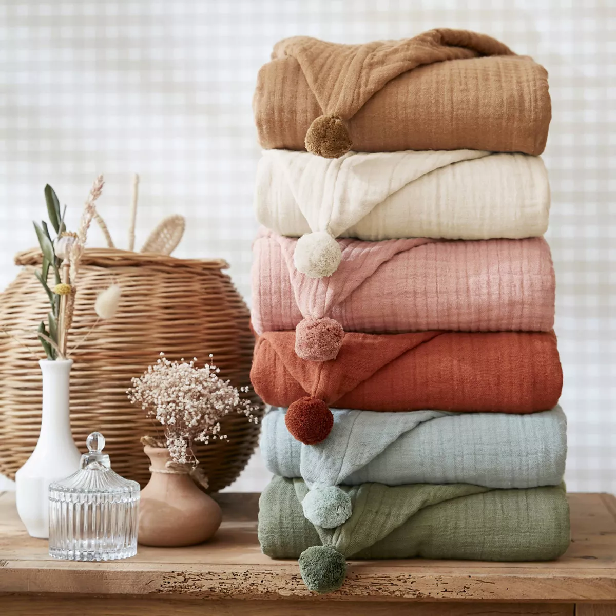 Poncho de bain enfant gaze de coton 6/10 ans Gaïa Beige pampa