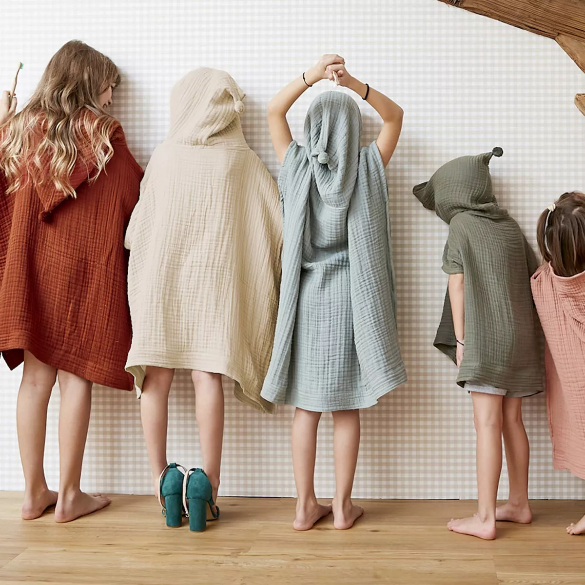 Poncho de bain enfant gaze de coton 2/5 ans Gaïa Beige pampa