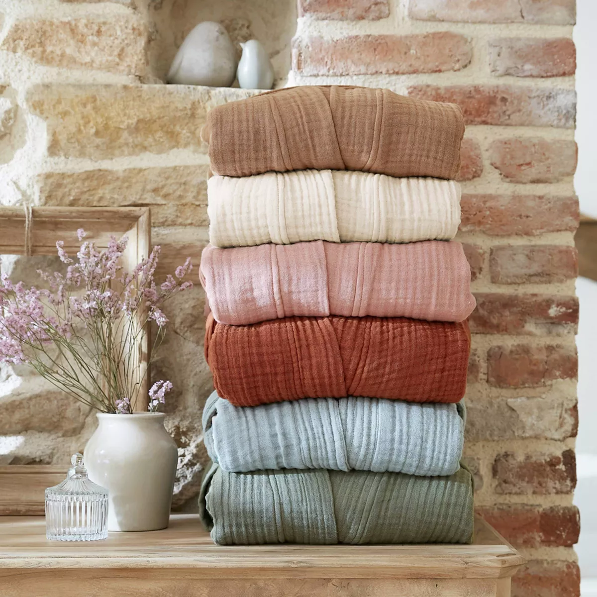 Badjas van katoenen gaas L/XL Gaïa Beige