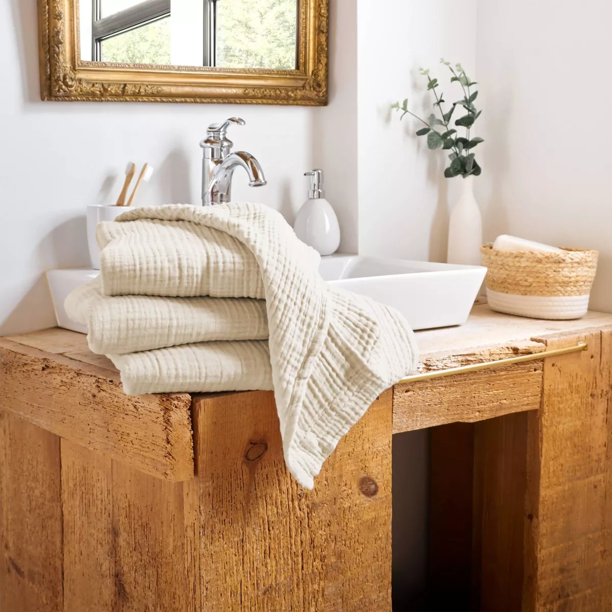 Badhanddoek katoengaas (70 x 130 cm) Gaïa Beige