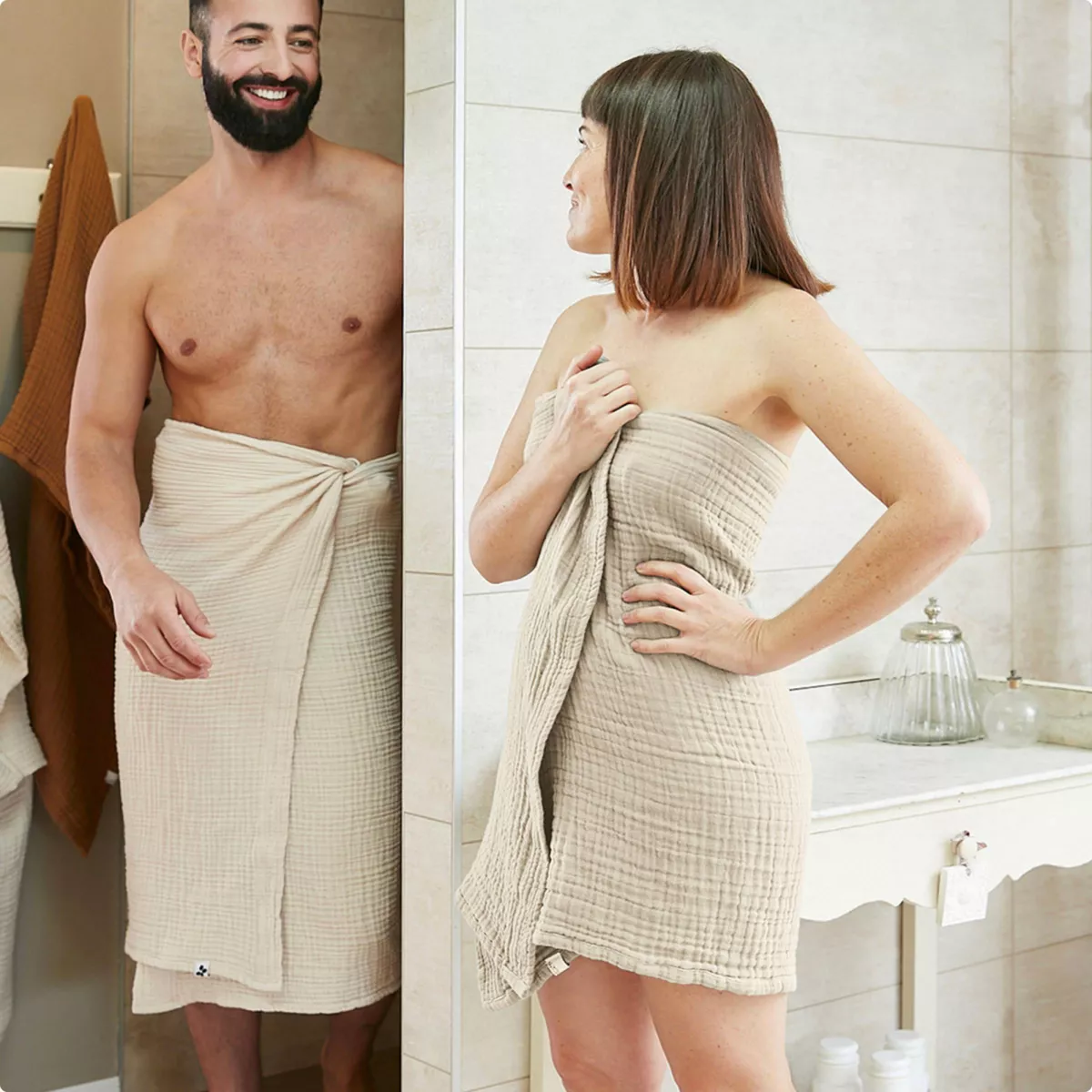 Handtuch aus Baumwoll-Gaze (50 x 90 cm) Gaïa Beige