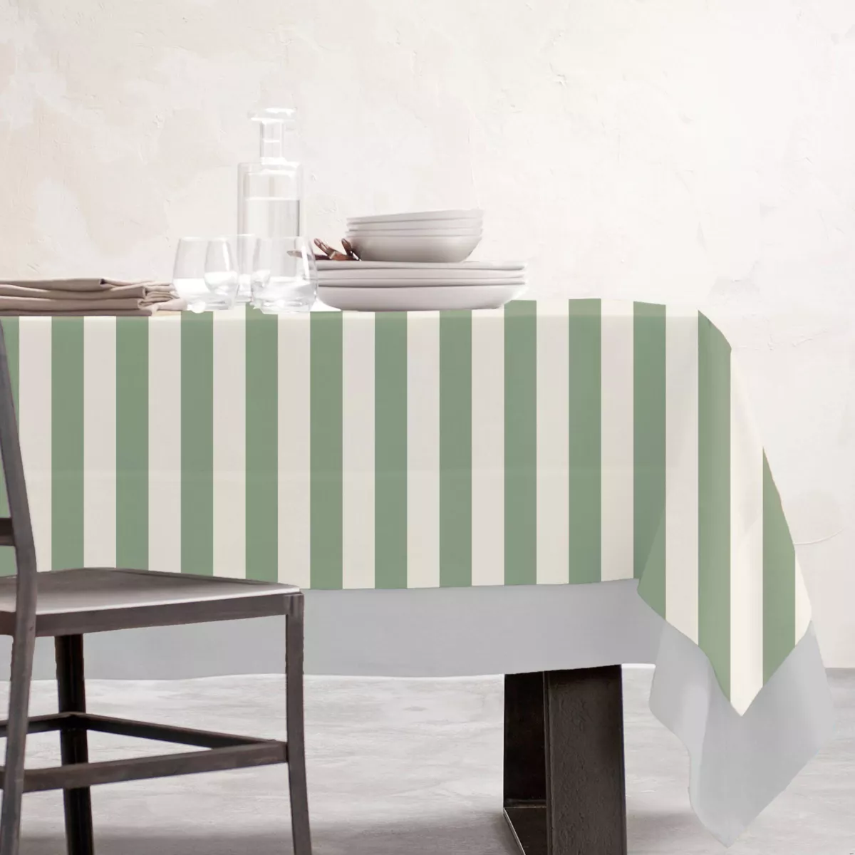 Nappe rectangulaire en coton enduit (150 x 350 cm) Clémentine Vert sauge