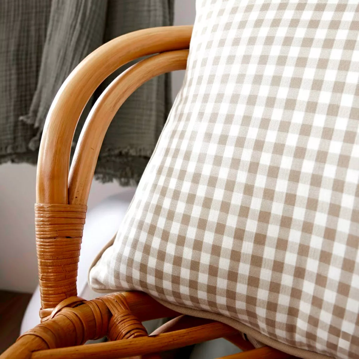 Cojín rectangular de gasa de algodón (40 x 60 cm) Gaïa vichy Ficelle