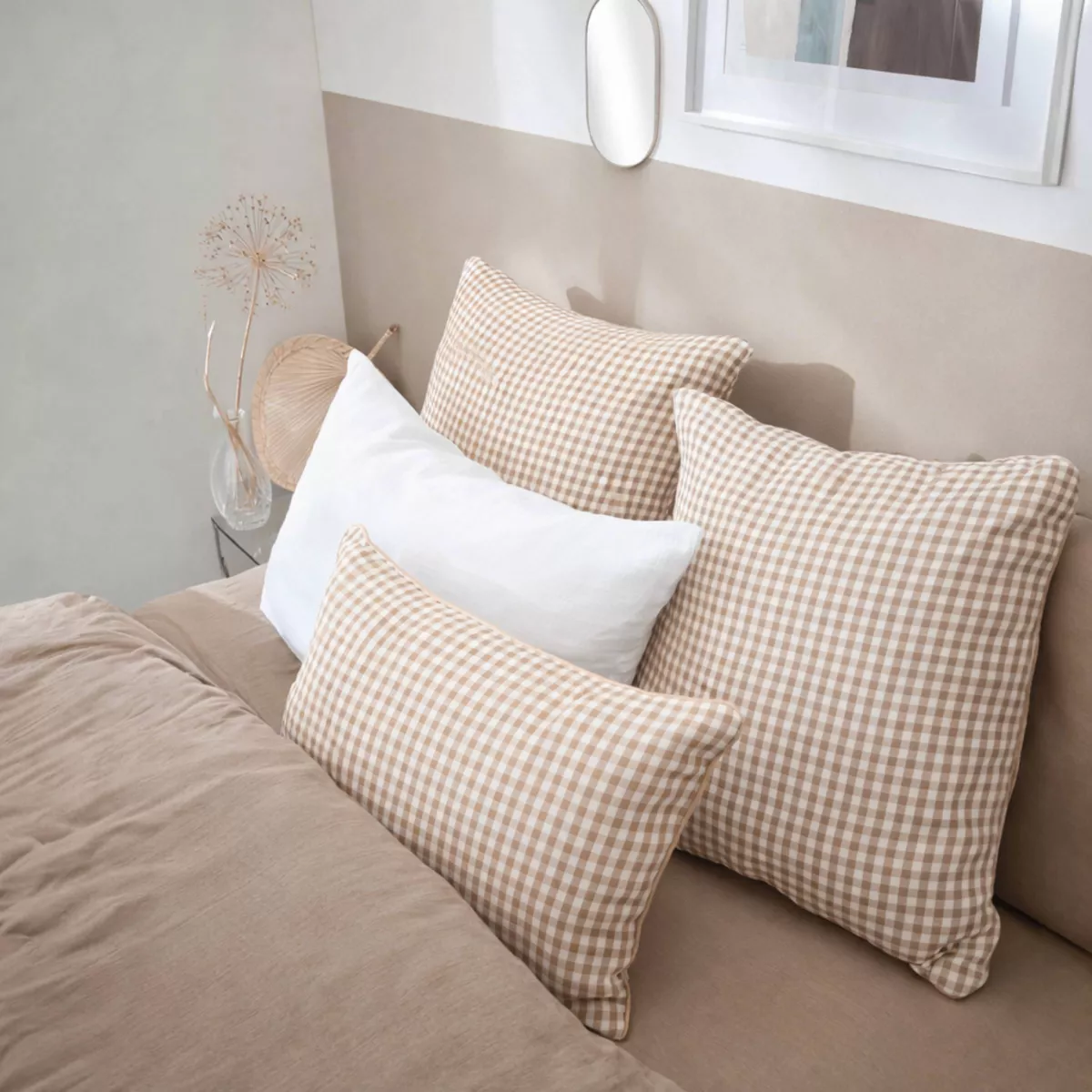 Kussensloop vierkant dubbele mousseline van katoen (60 x 60 cm) Gaïa Vichy Ficelle