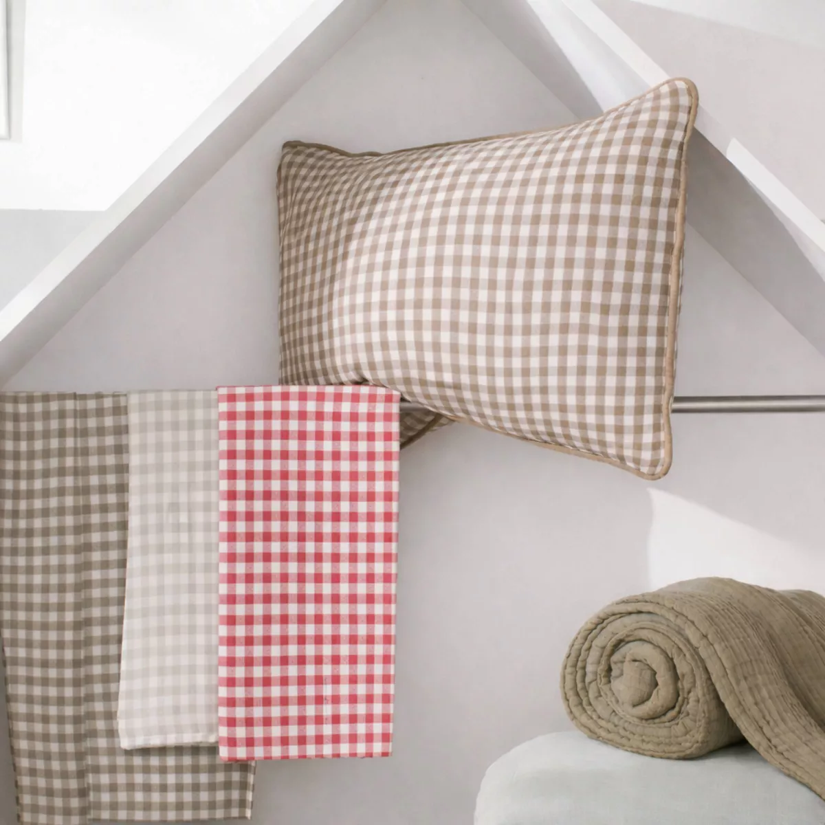 EM - Taie d'oreiller 60 x 60 cm Gaze de coton tissŽe teinte GAìA VICHY Ficelle