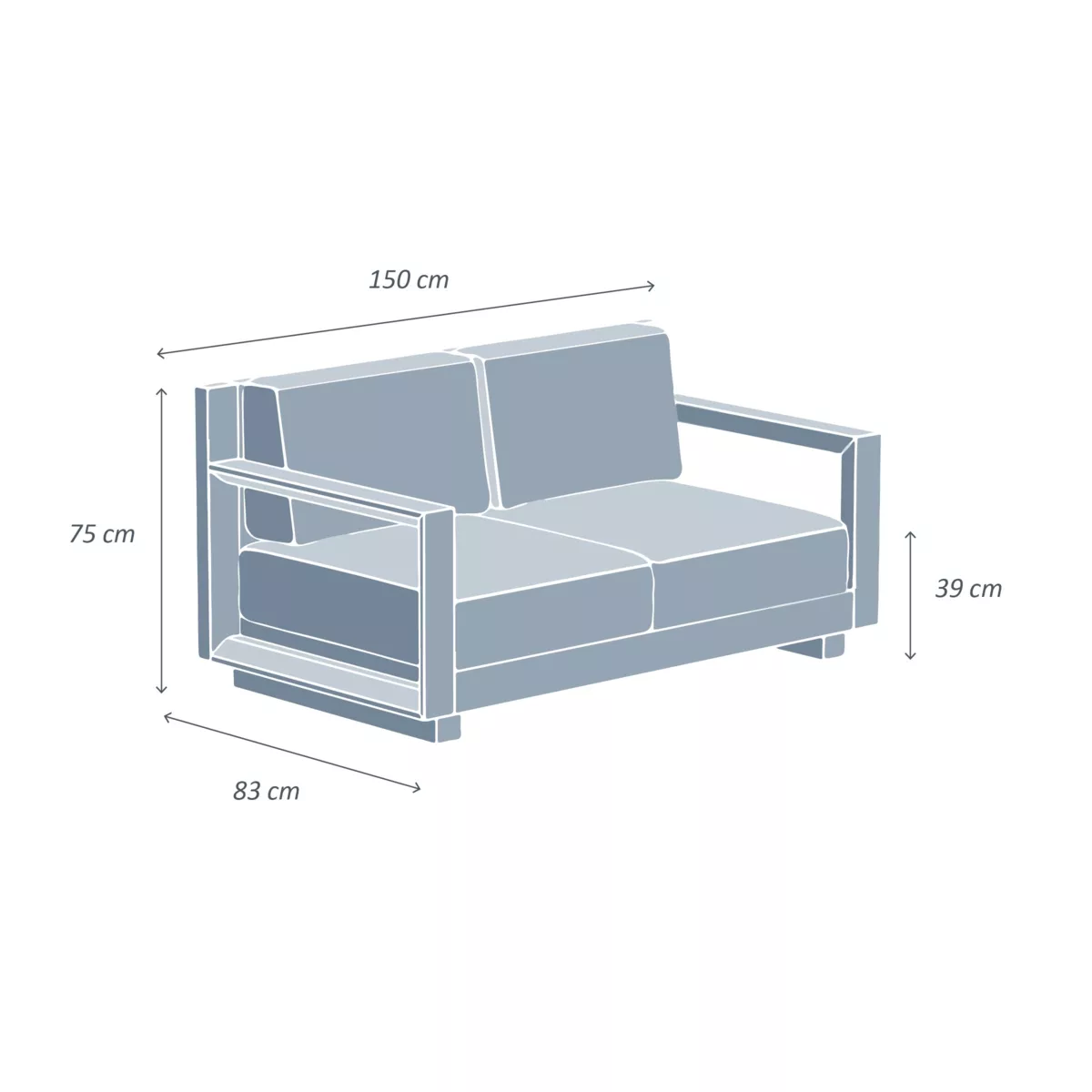 Canapé de jardin en aluminium 2 places Elba Blanc et beige