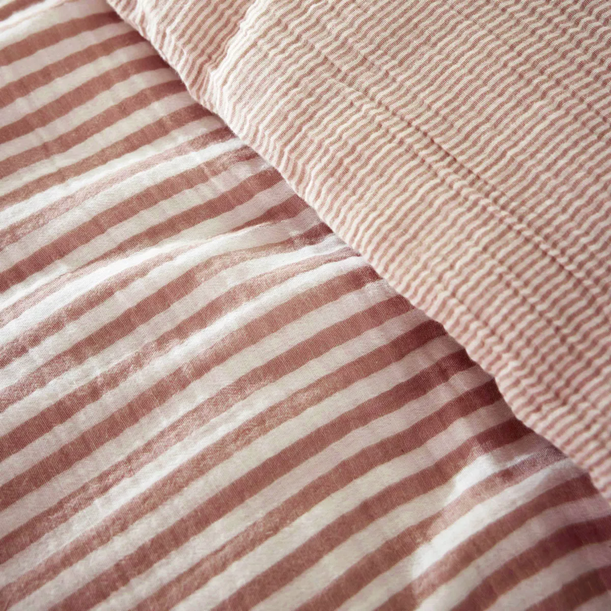 EM - Housse de couette rŽversible 240 x 220 cm Gaze de coton tissŽe teinte GAìA RAYURES Abricot