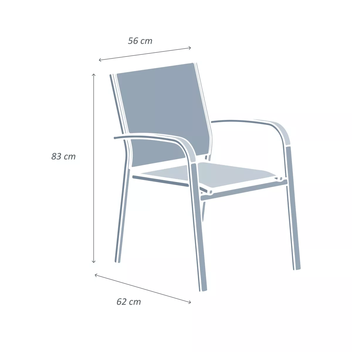 Silla de jardín con reposabrazos de aluminio apilable Murano Azul