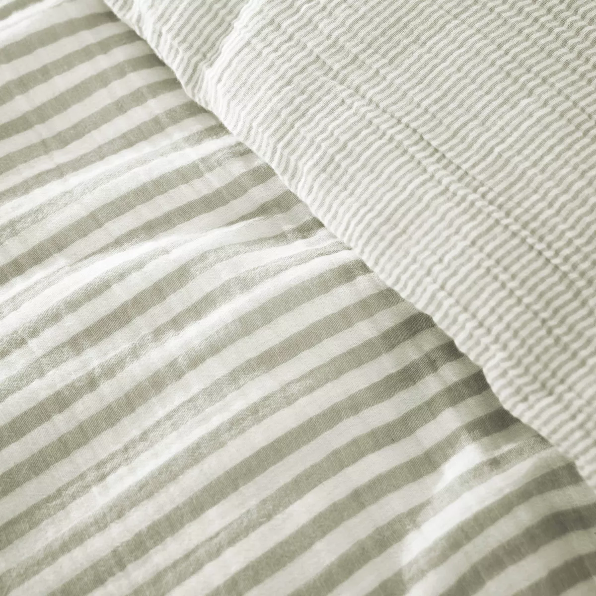 Funda nórdica gasa de algodón (280 x 240 cm) Gaïa rayas Verde eucalipto