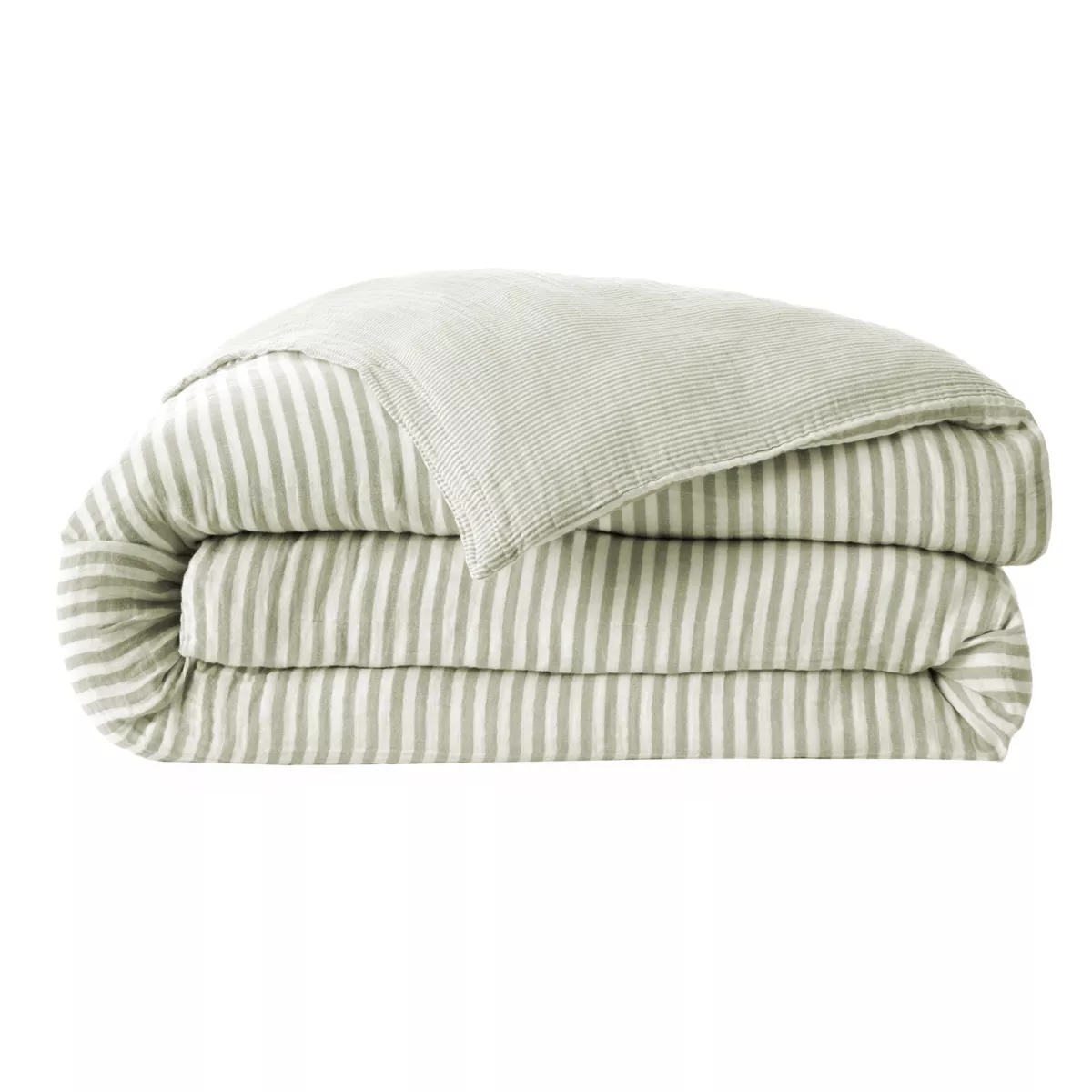 Funda nórdica gasa de algodón (280 x 240 cm) Gaïa rayas Verde eucalipto