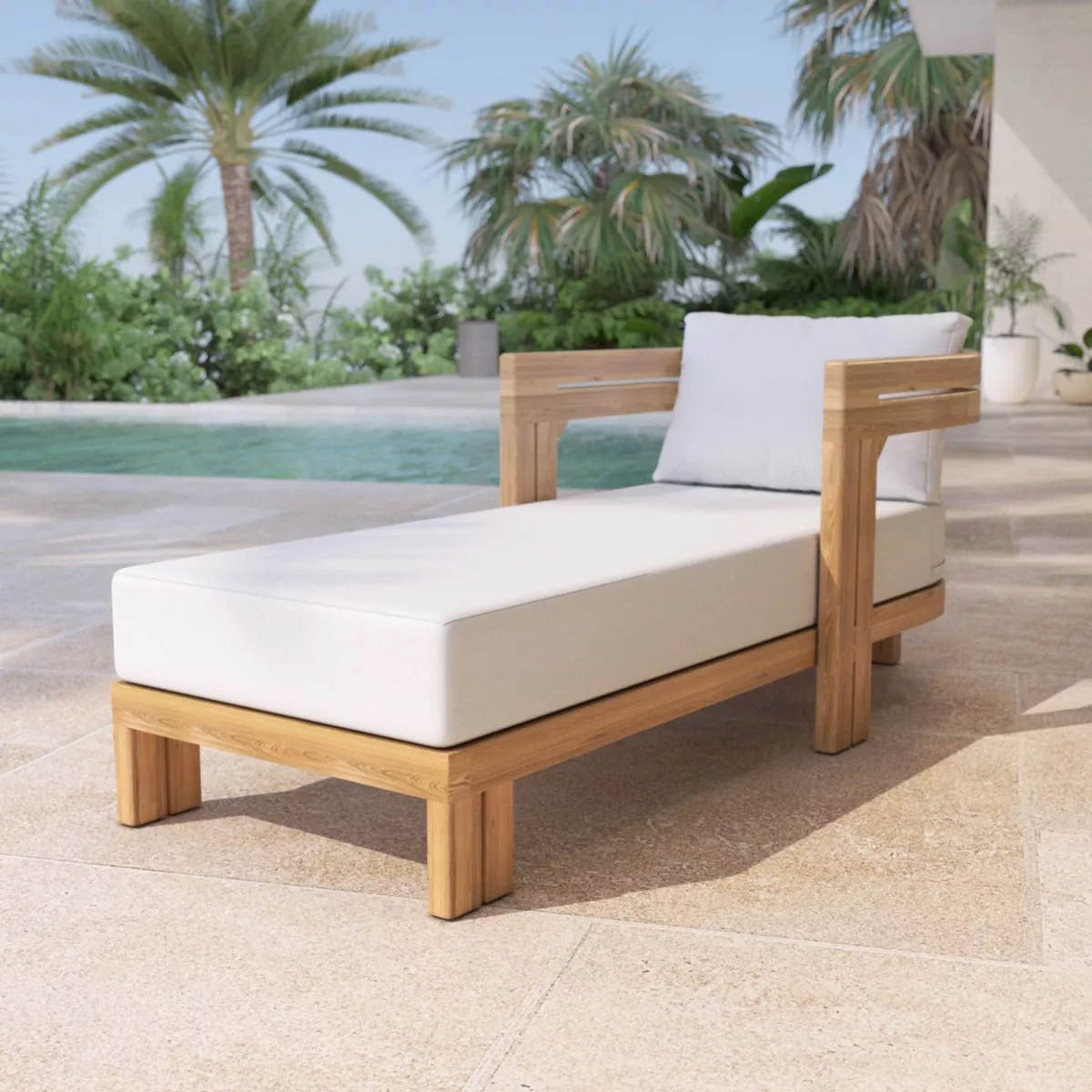 CHAISE LONGUE DE JARDIN EN TECK ZANZIBAR BEIGE