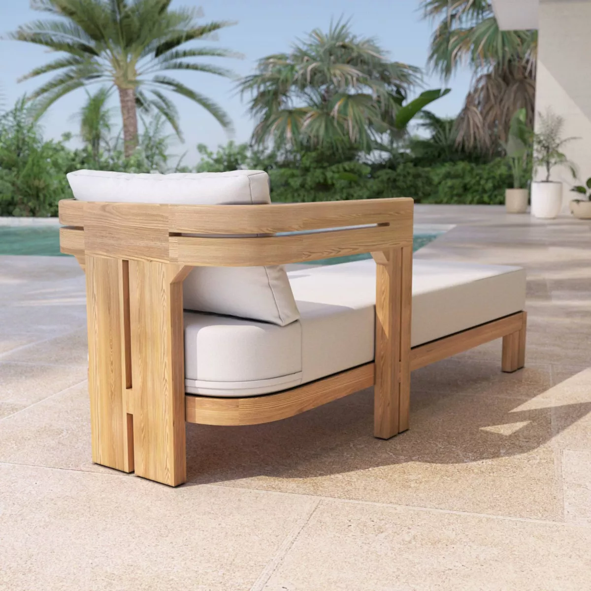 CHAISE LONGUE DE JARDIN EN TECK ZANZIBAR BEIGE