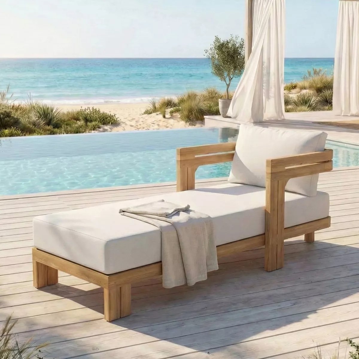 CHAISE LONGUE DE JARDIN EN TECK ZANZIBAR BEIGE