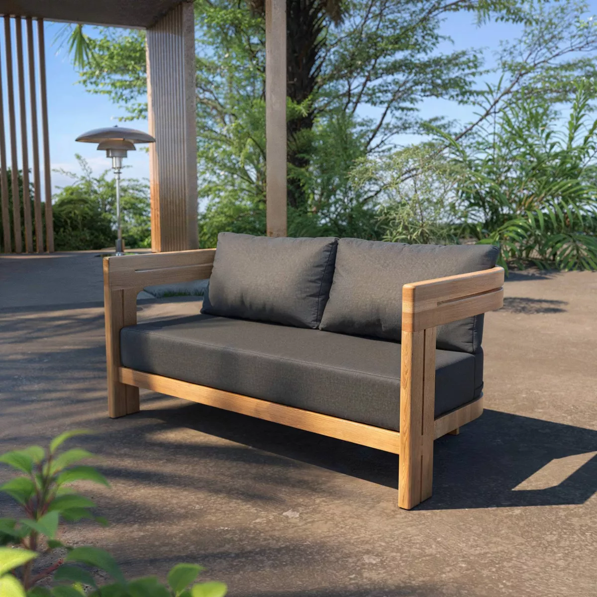 CANAPE 2 PLACES DE JARDIN EN TECK ZANZIBAR ANTHRACITE