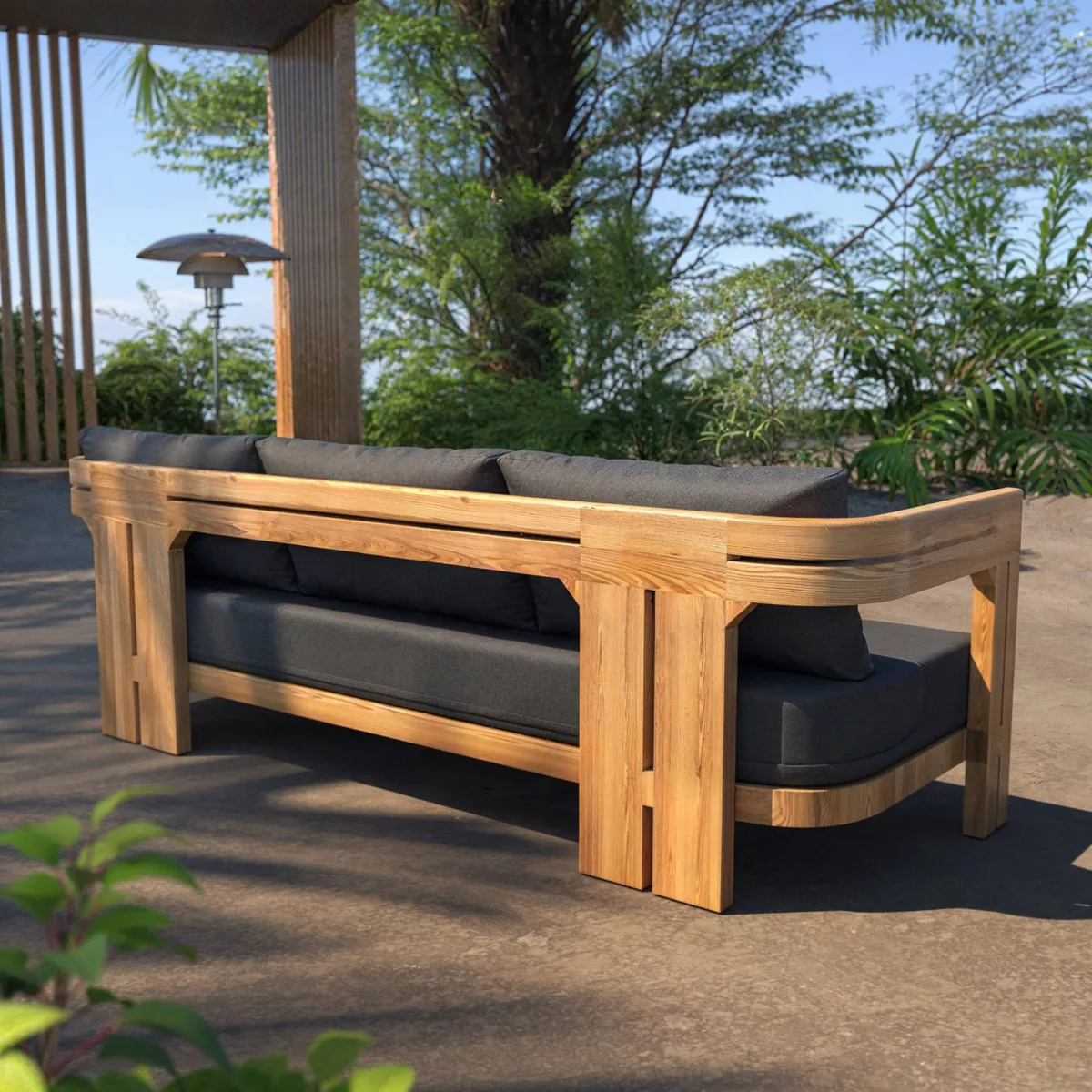 CANAPE 3 PLACES DE JARDIN EN TECK ZANZIBAR ANTHRACITE