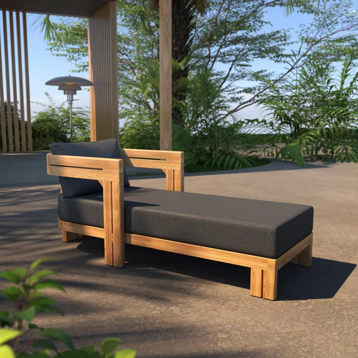 CHAISE LONGUE DE JARDIN EN TECK ZANZIBAR ANTHRACITE