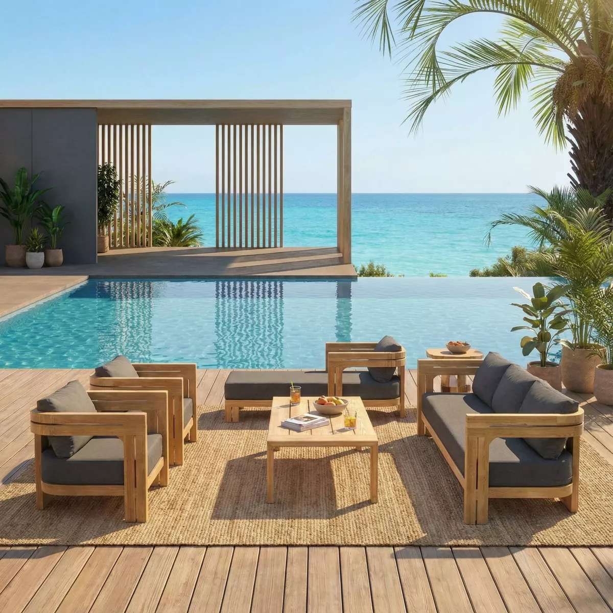 CHAISE LONGUE DE JARDIN EN TECK ZANZIBAR ANTHRACITE