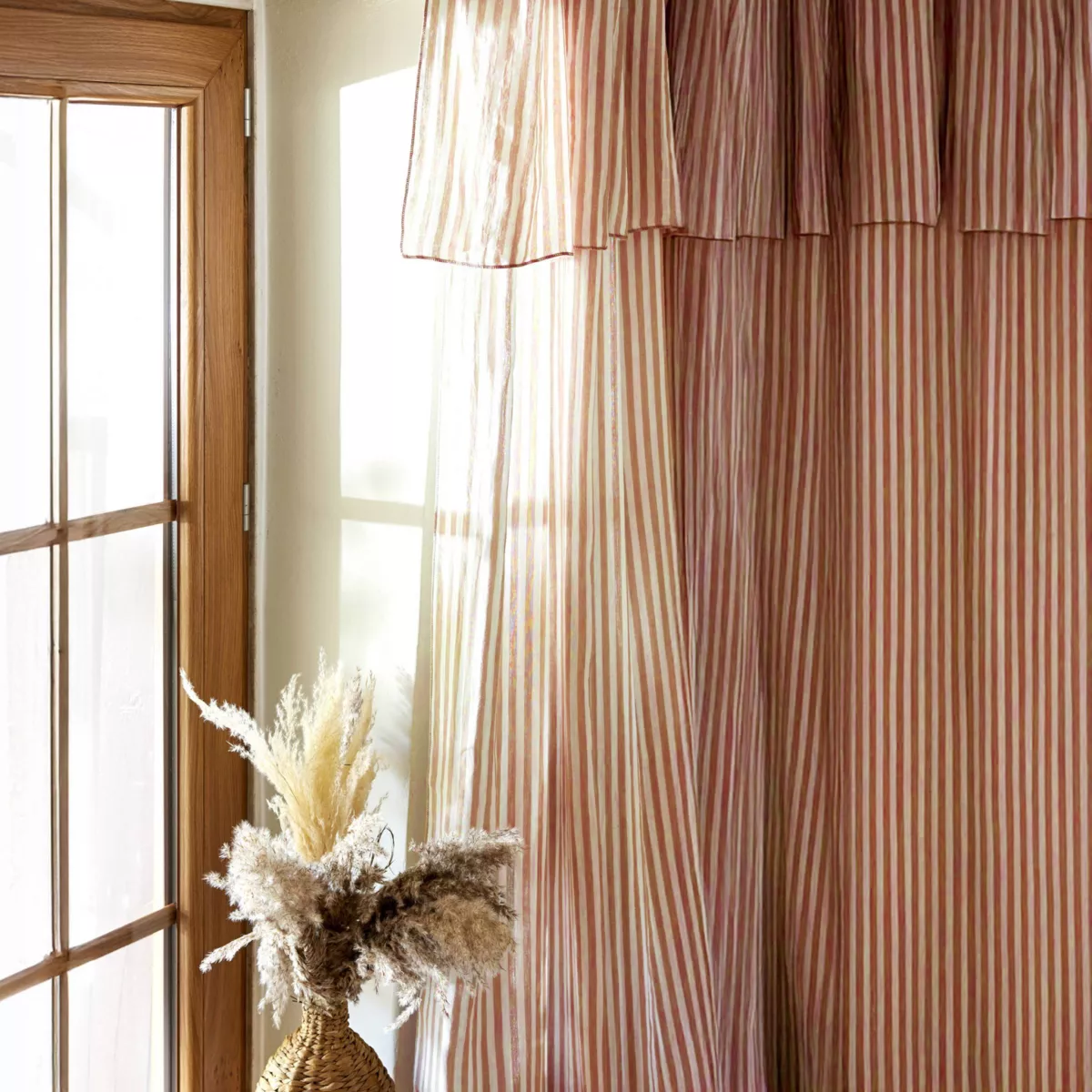 Cortina de gasa de algodón ajustable (140 x máximo 300 cm) Gaïa rayas Albaricoque