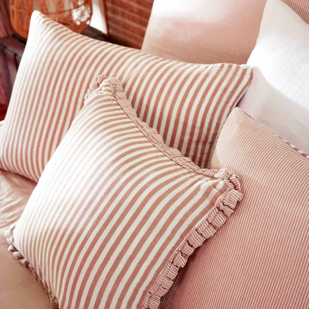 Cojín rectangular de gasa de algodón (40 x 60 cm) Gaïa rayas Albaricoque