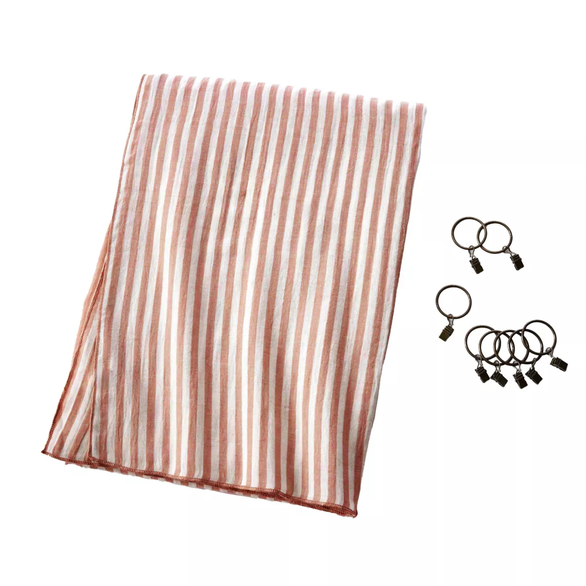 Justerbar bomuldsgaze gardin (140 x max 180 cm) Gaïa striber Abrikos