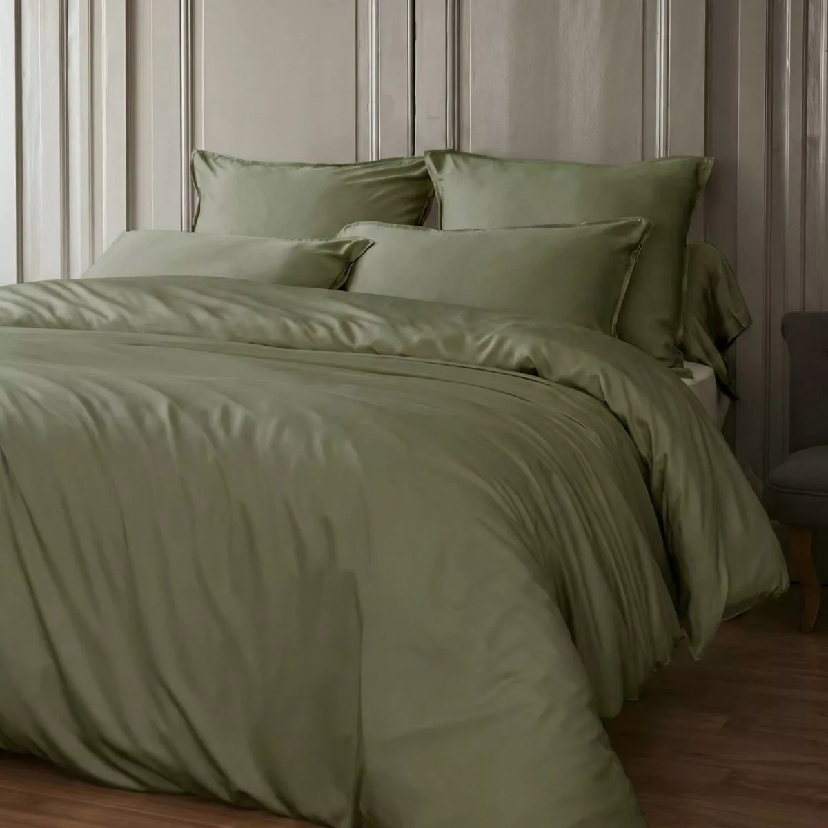 Copripiumino in satin di bambù (200 x 200 cm) Sienna Verde rosmarino