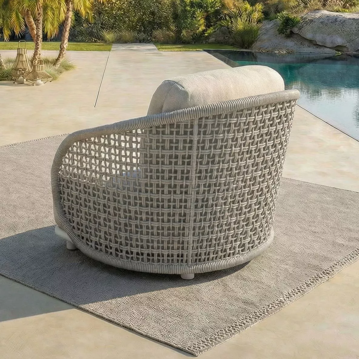 Sillón de jardín efecto ratán y aluminio Riviera Beige