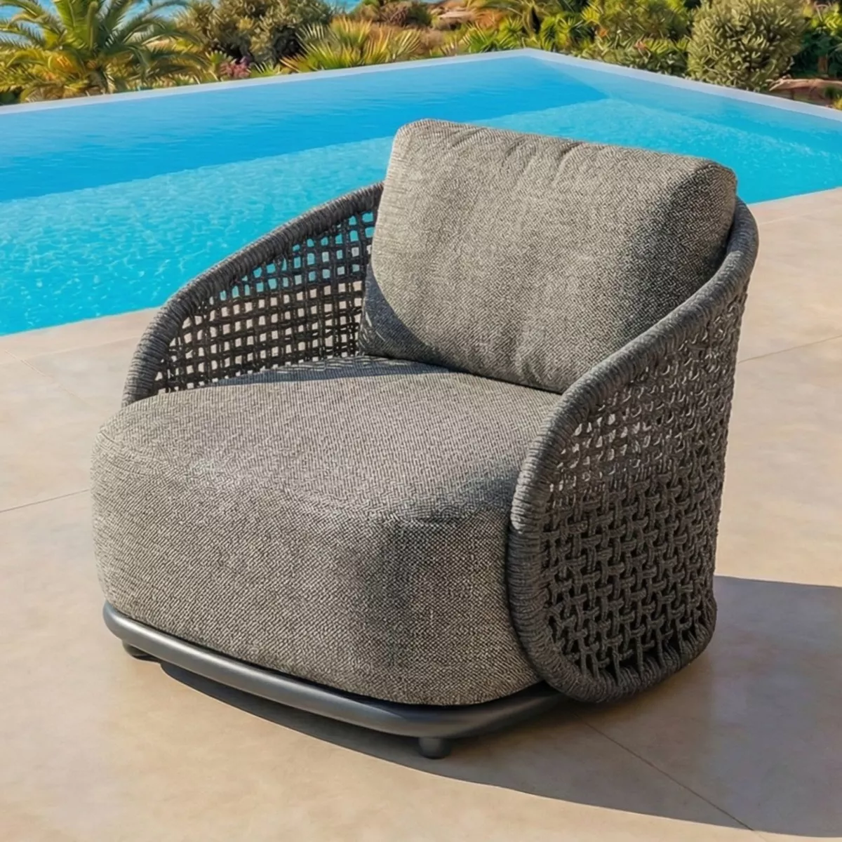Poltrona da giardino effetto rattan e alluminio Riviera Grigio antracite