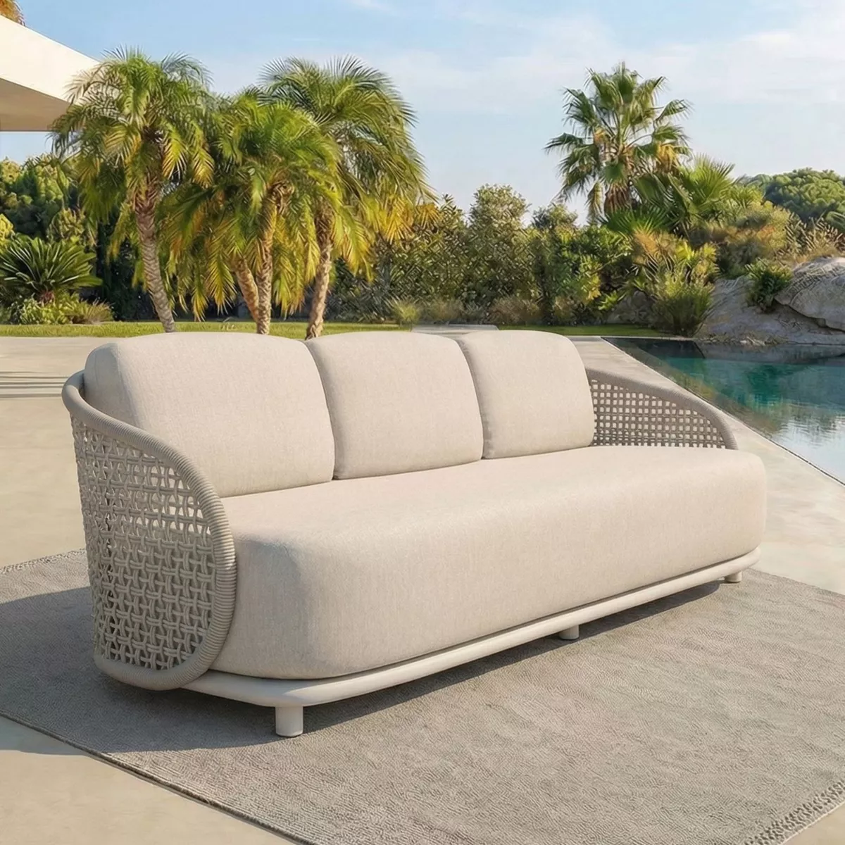 Divano da giardino effetto rattan e alluminio 3 posti Riviera Beige