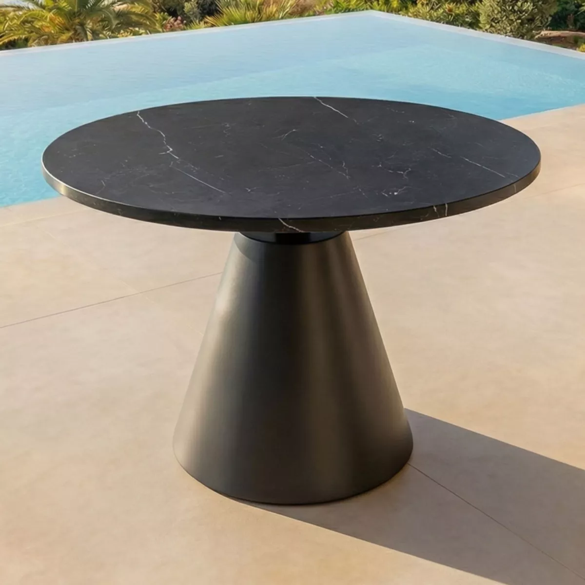 Tavolino da giardino rotondo in ceramica (D60 cm) Riviera Grigio antracite