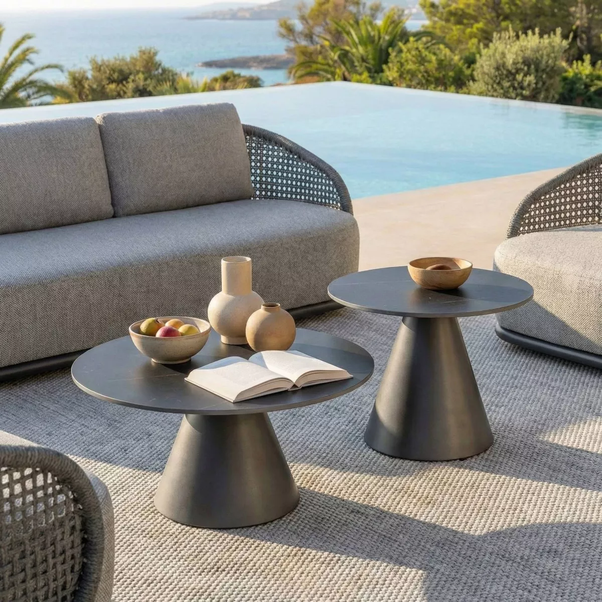 Tavolo da giardino rotondo in ceramica (D81 cm) Riviera Grigio antracite