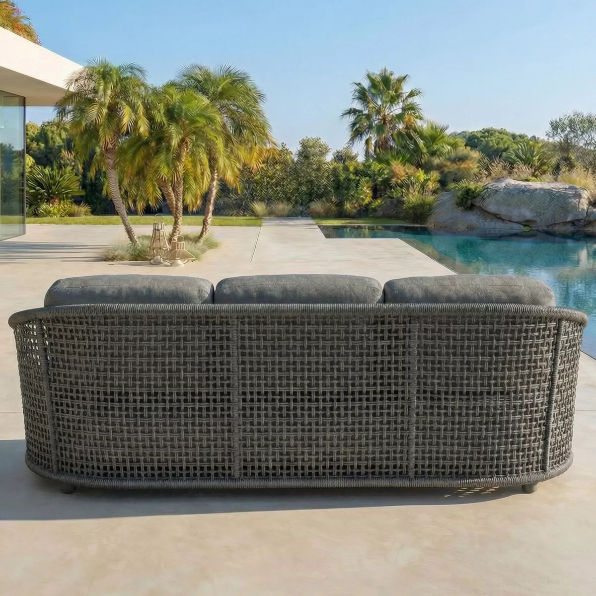 Set da giardino effetto rattan e alluminio 5 posti 5 pezzi Riviera Grigio antracite