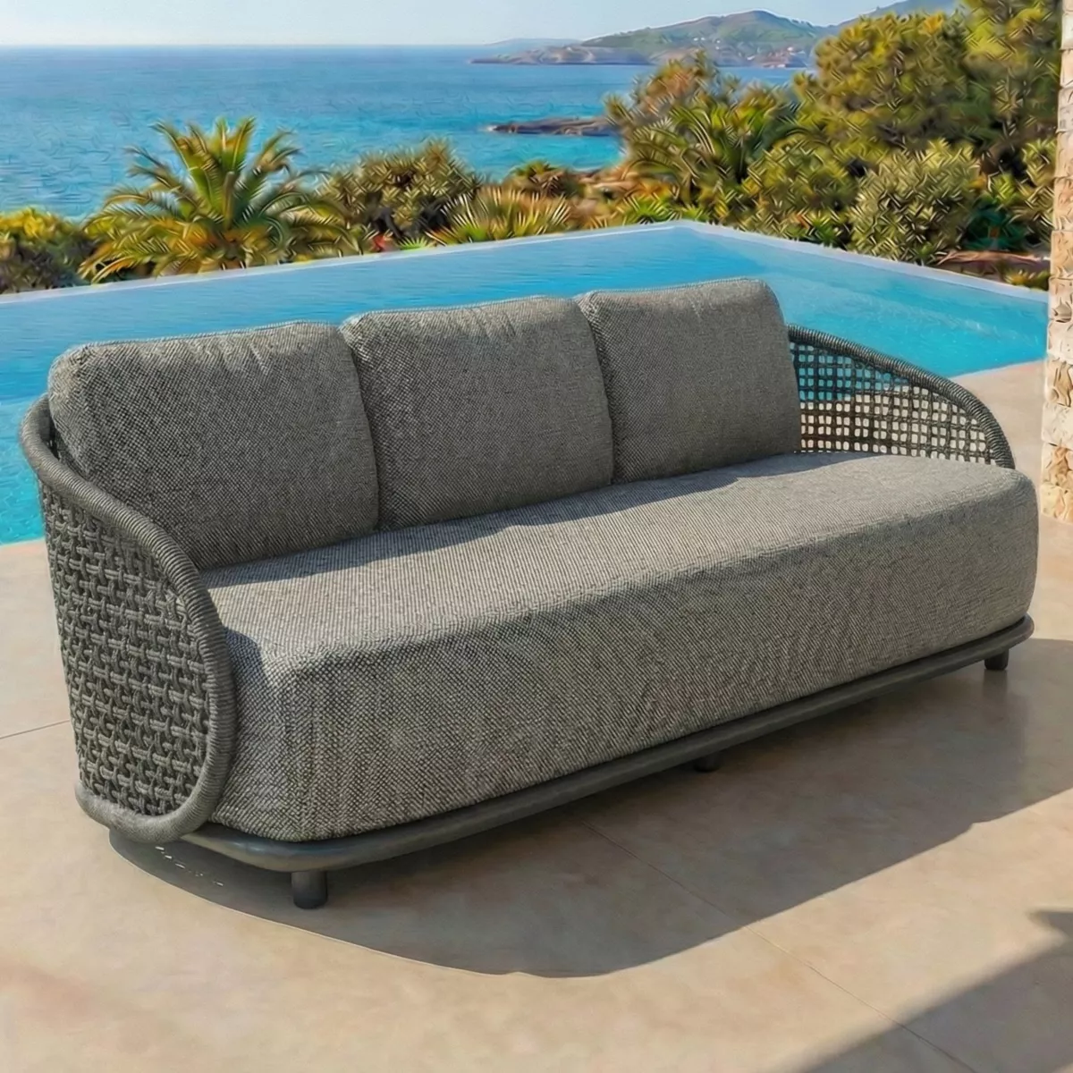 Set da giardino effetto rattan e alluminio 7 posti 6 pezzi Riviera Grigio antracite