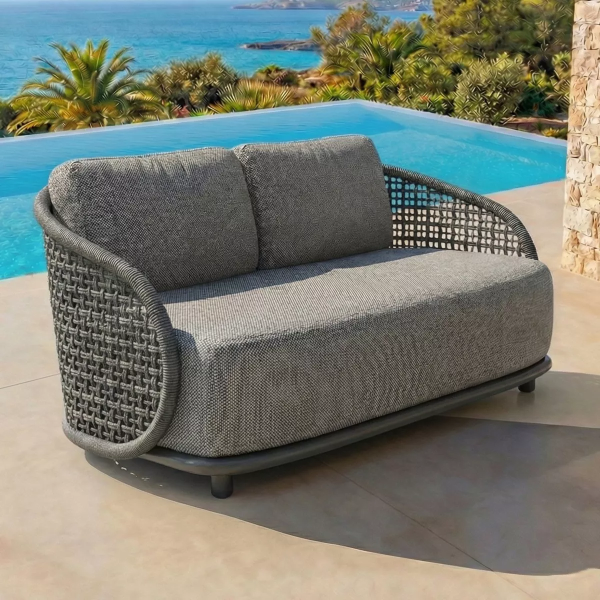 Set da giardino effetto rattan e alluminio 7 posti 6 pezzi Riviera Grigio antracite