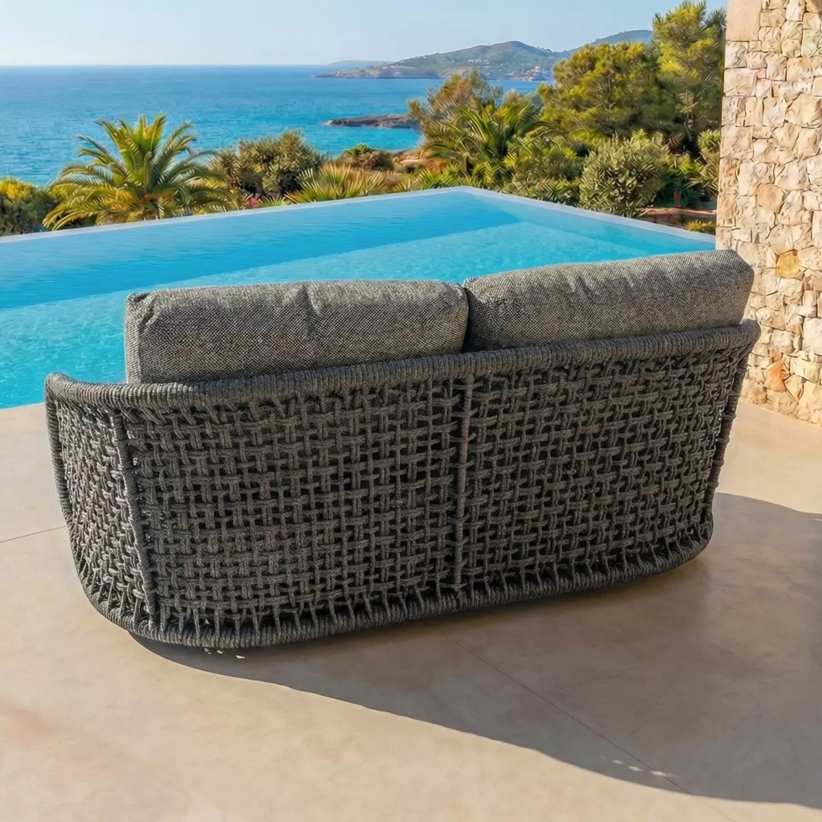 Set da giardino effetto rattan e alluminio 7 posti 6 pezzi Riviera Grigio antracite