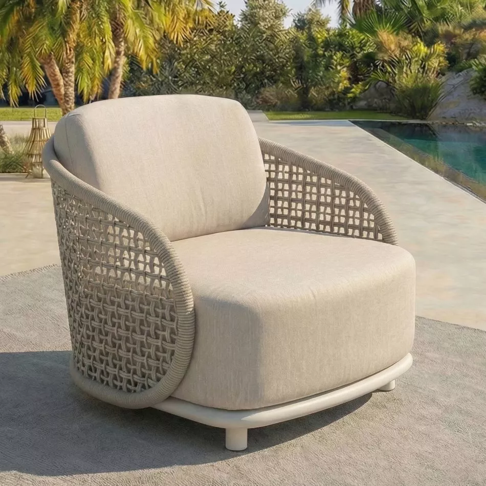 Set da giardino effetto rattan e alluminio 8 posti 6 pezzi Riviera Beige