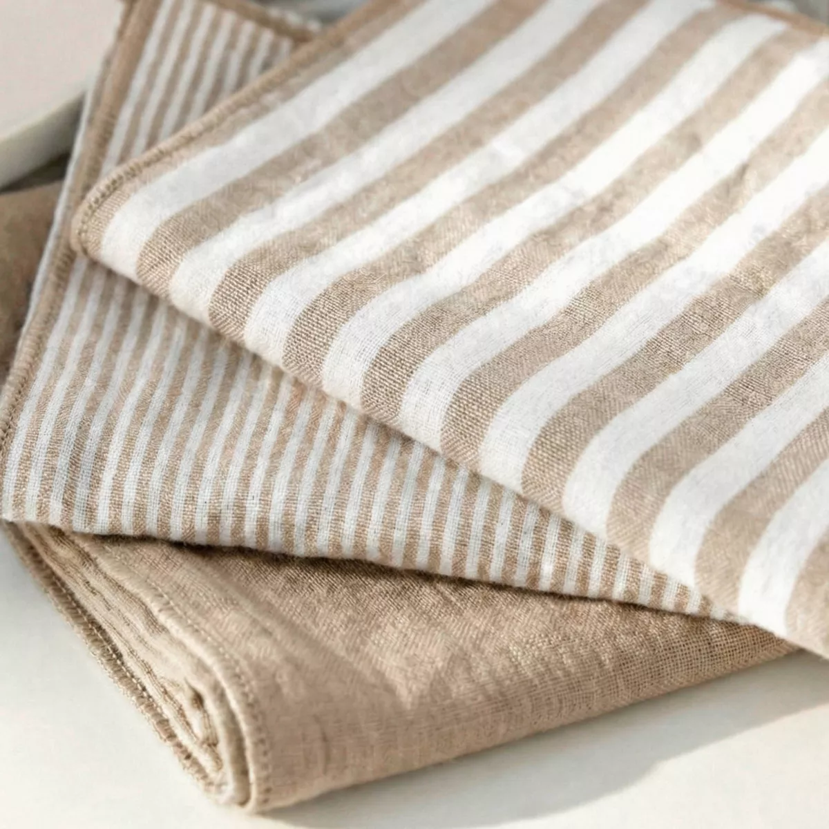 Lote de 3 servilletas de gasa de algodón (40 x 40 cm) Gaïa rayas Beige