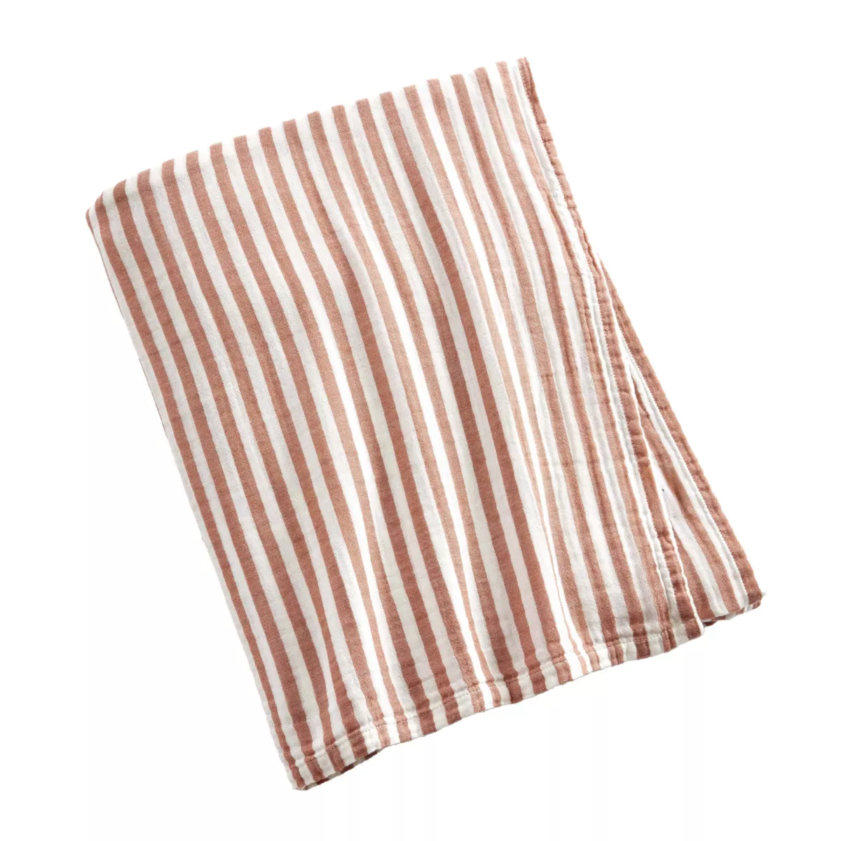 EM - Nappe rectangle 150 x 250 cm Gaze de coton tissŽe teinte GAìA RAYURES Abricot