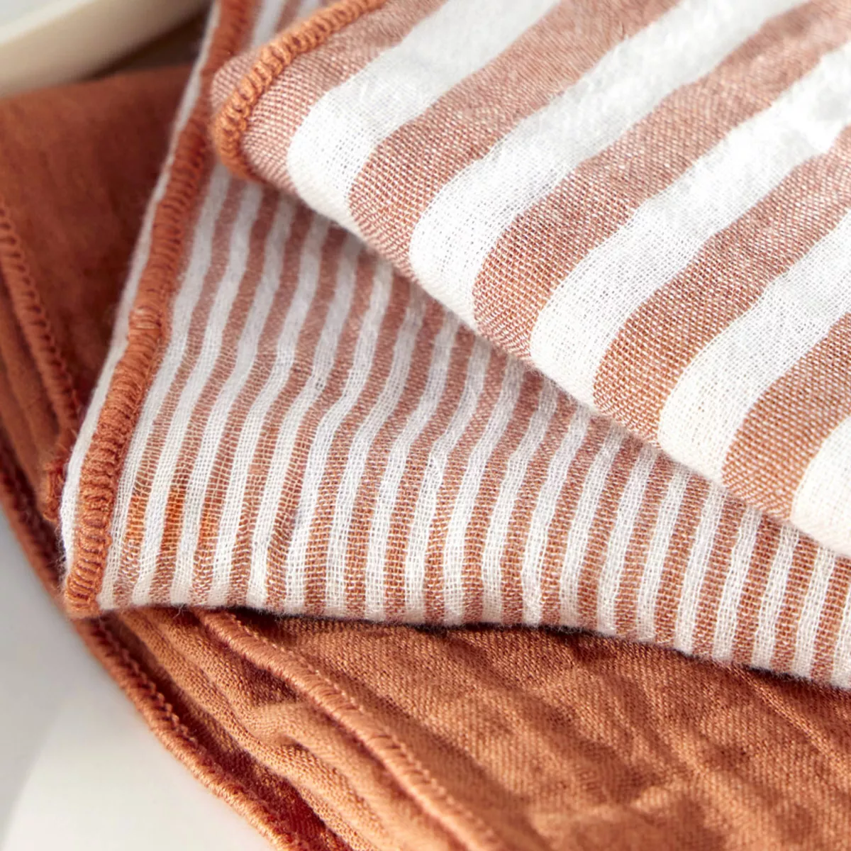 Lote de 3 servilletas de gasa de algodón (40 x 40 cm) Gaïa rayas Albaricoque