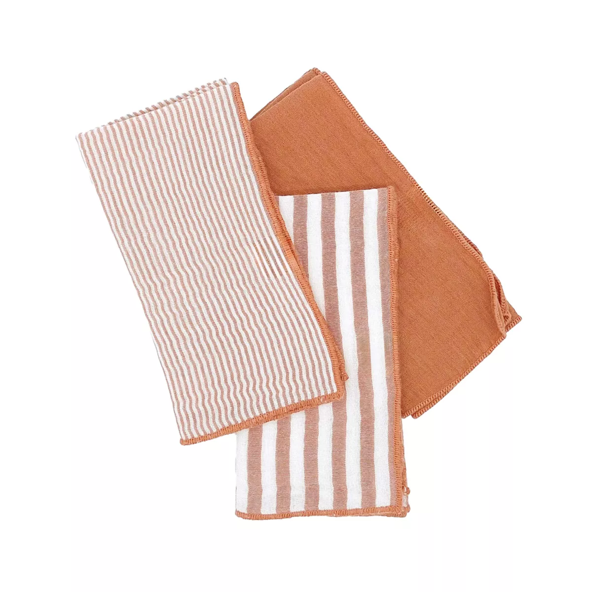 Lote de 3 servilletas de gasa de algodón (40 x 40 cm) Gaïa rayas Albaricoque